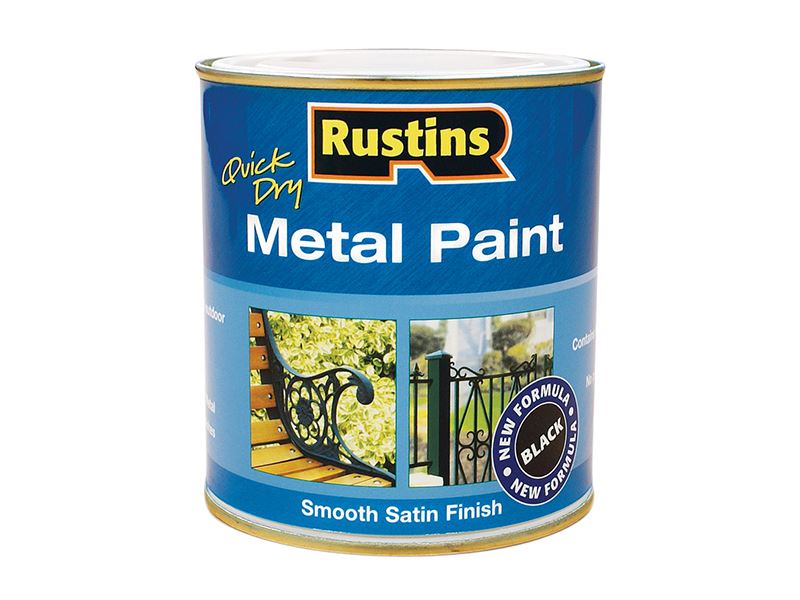 Rustins Quick Dry Metal Paint Smooth Satin Black 500ml Rustins - Town Tools