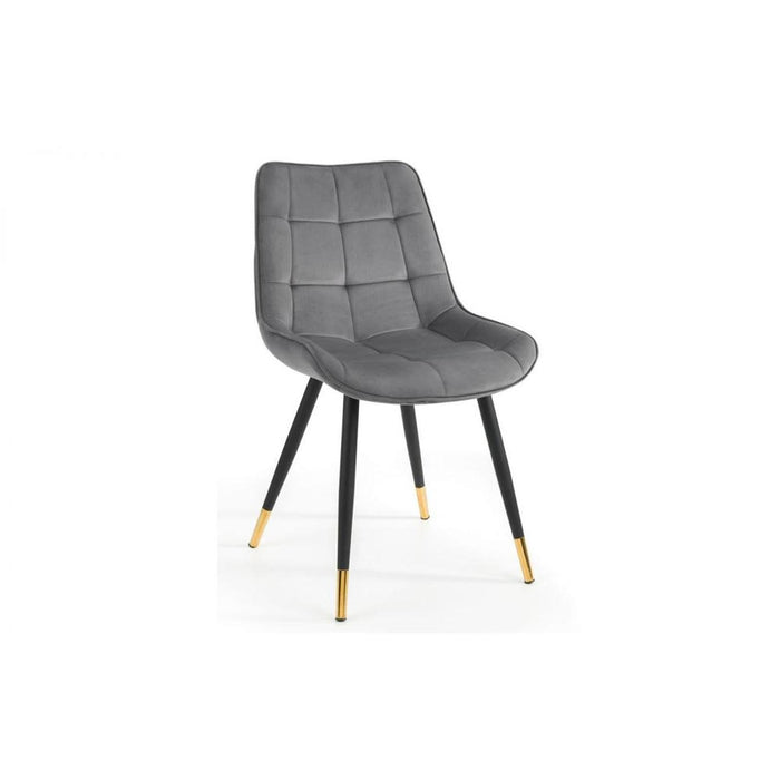 Hadid Dining Chair - Grey Velvet Fabric, Black & Gold Steel Frame