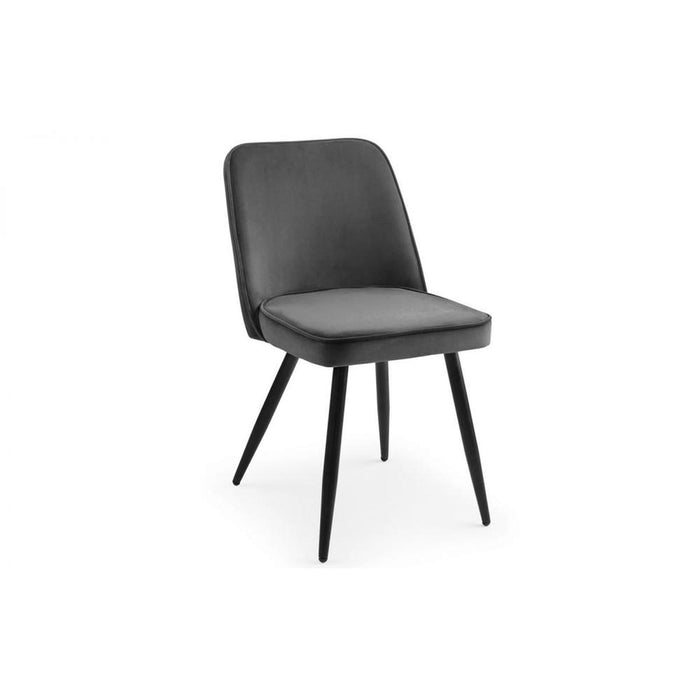 Burgess Dining Chair Grey Velvet Fabric Black Metal Legs