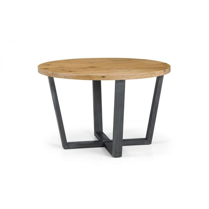 Brooklyn Round Dining Table Solid Oak & Gunmetal Trestle Legs