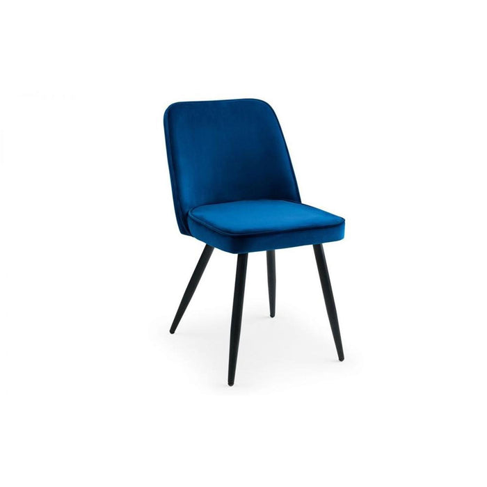 Burgess Dining Chair Blue Velvet Fabric Black Metal Legs