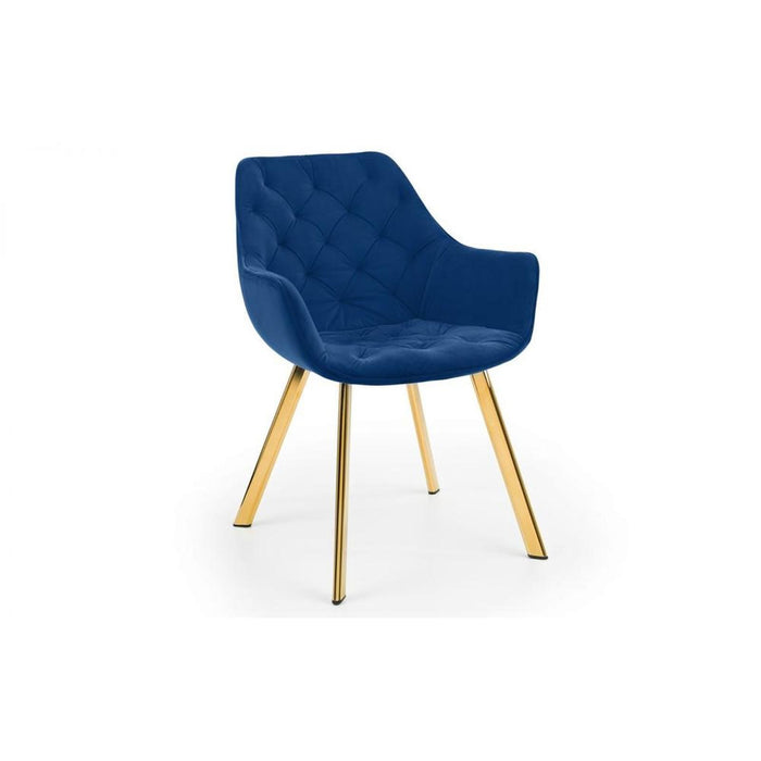 Lorenzo Dining Chair Blue Velvet Fabric on Gold Coloured Legs