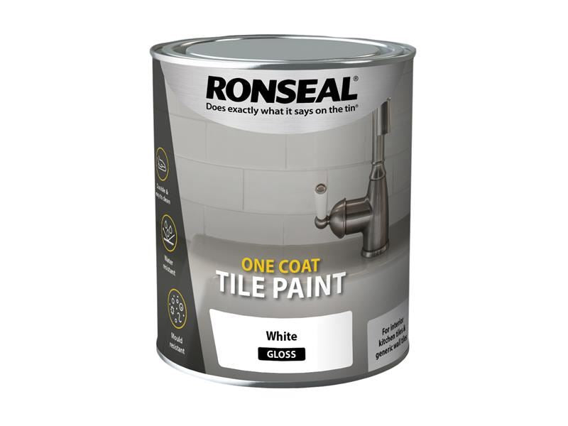 Ronseal One Coat Tile Paint White Gloss 750ml Ronseal - Town Tools