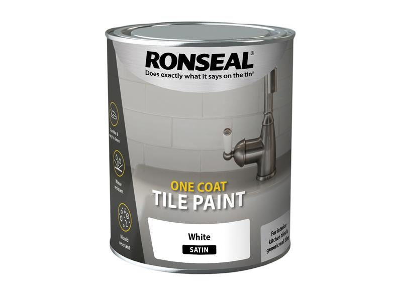 Ronseal One Coat Tile Paint White Satin 750ml Ronseal - Town Tools