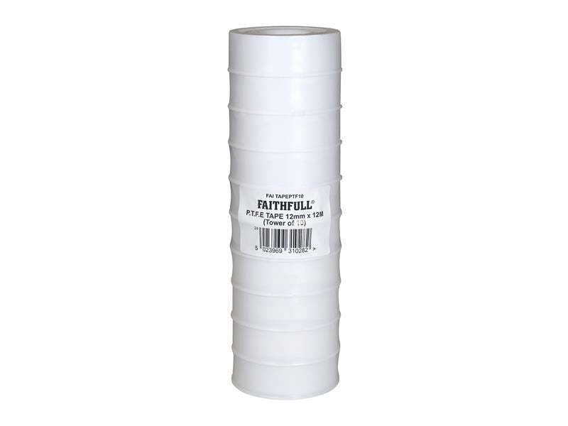 Faithfull P.T.F.E Tape 12mm x 12m White (Pack 10) Faithfull - Town Tools