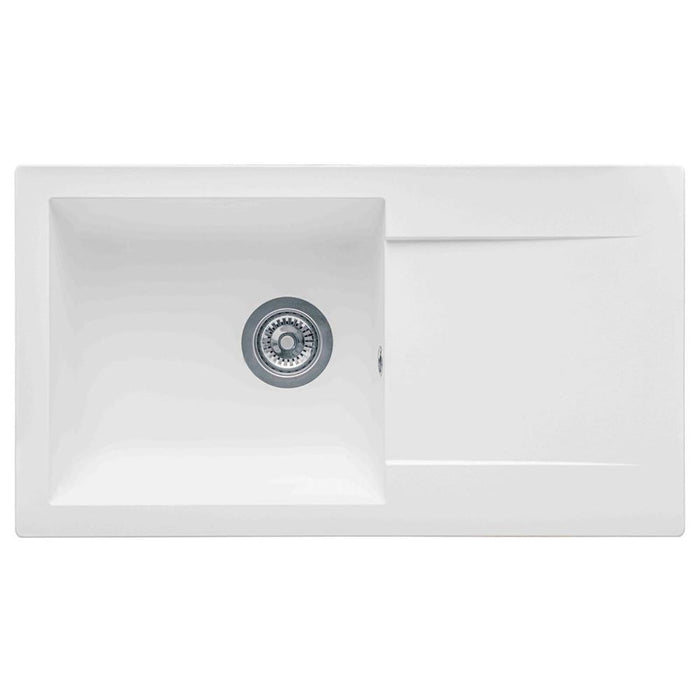 AG Single Kitchen Sink White Resin with Overflow and Waste Fitting