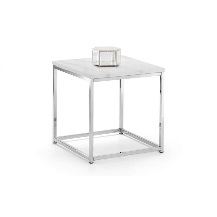 Scala White Marble Top Lamp Table 50cm Chrome Frame