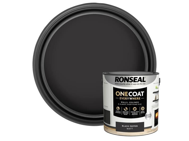 Ronseal One Coat Everywhere Interior Paint Black Pepper Matt 2.5 litre Ronseal - Town Tools