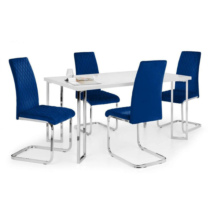 Calabria Velvet Cantilever Dining Chair Blue & Chrome Frame