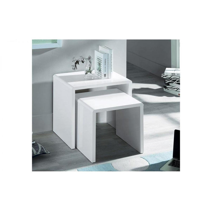 Manhattan High Gloss Nest of 2 Tables White Lacquer
