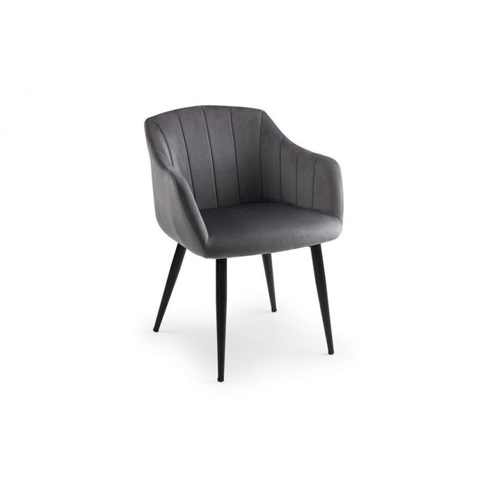 Hobart Scalloped Chair Grey Velvet with Black Legs