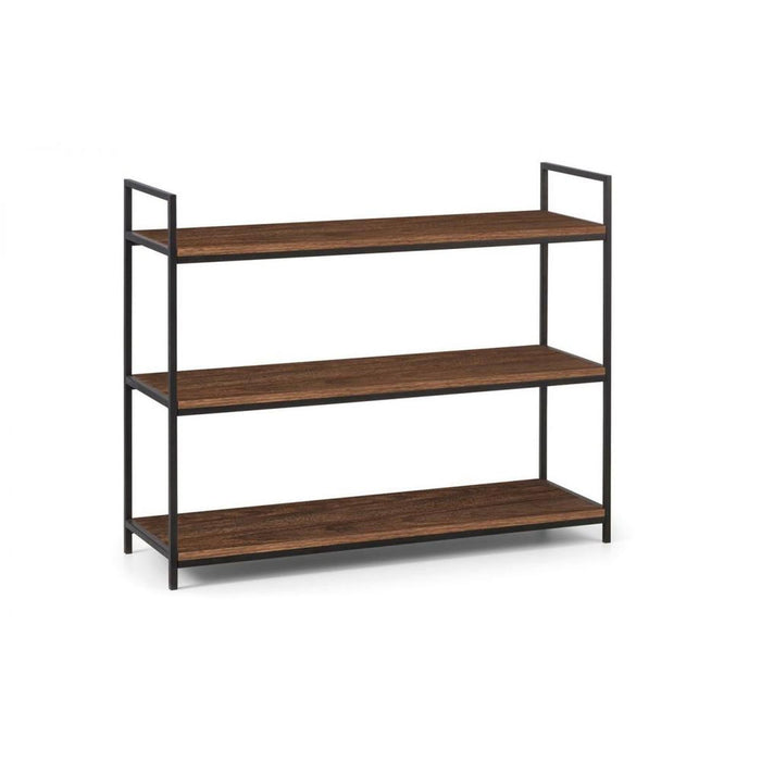Tribeca Low Bookcase Walnut Effect Shelves on Black Frame