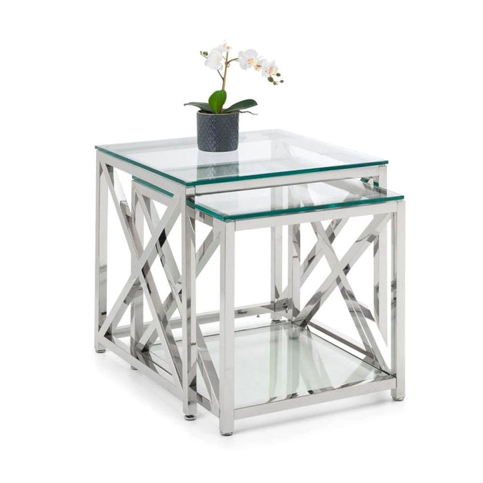 Miami Nest of Tables (2) Glass Tops on Chrome Frames