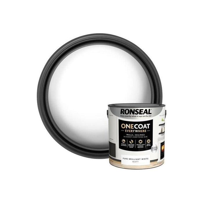 Ronseal One Coat Everywhere Interior Paint Pure Brilliant White Matt 2.5 litre Ronseal - Town Tools