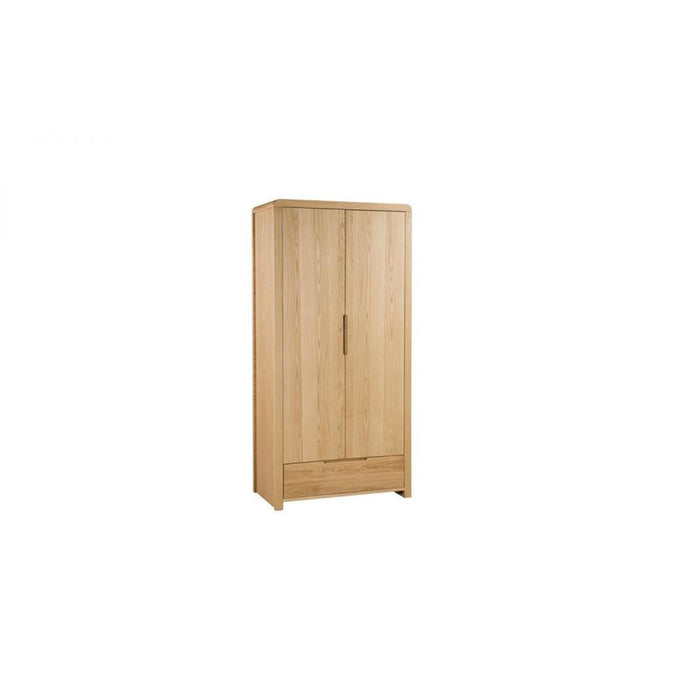 Curve Combination Wardrobe 2 Door, 1 Drawer Waxed Oak Finish
