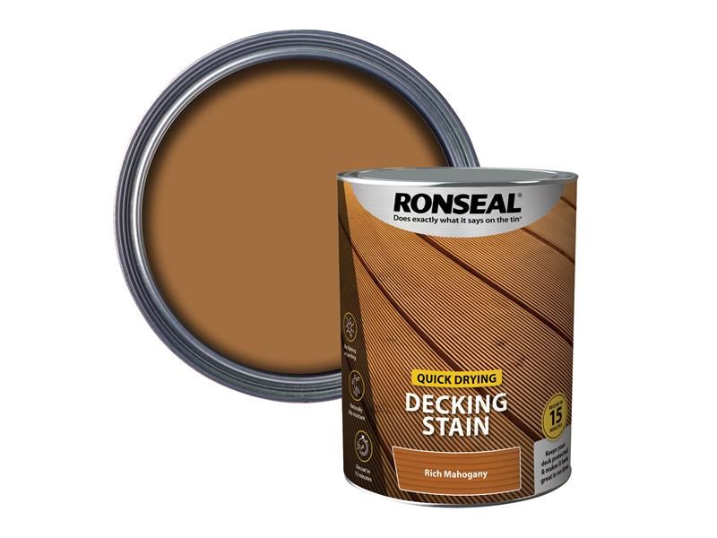Ronseal Quick Drying Decking Stain Rich Mahogany 5 litre Ronseal - Town Tools