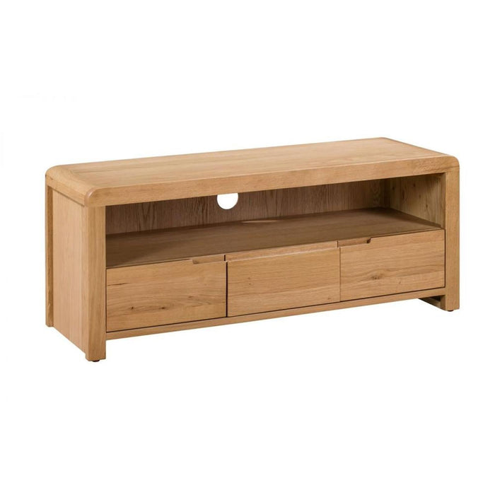 Curve TV Unit with 3 Drawers Solid Oak & Real Oak Veneers
