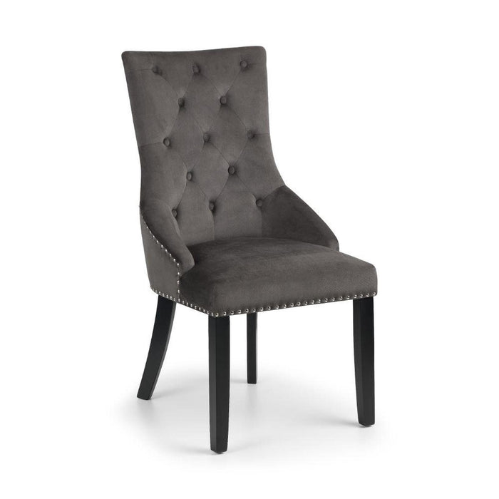 Veneto Knockerback Chair (Sold as a Pair) Grey Velvet Fabric