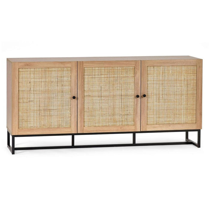 Padstow Sideboard Oak & Rattan on Black Frame Base
