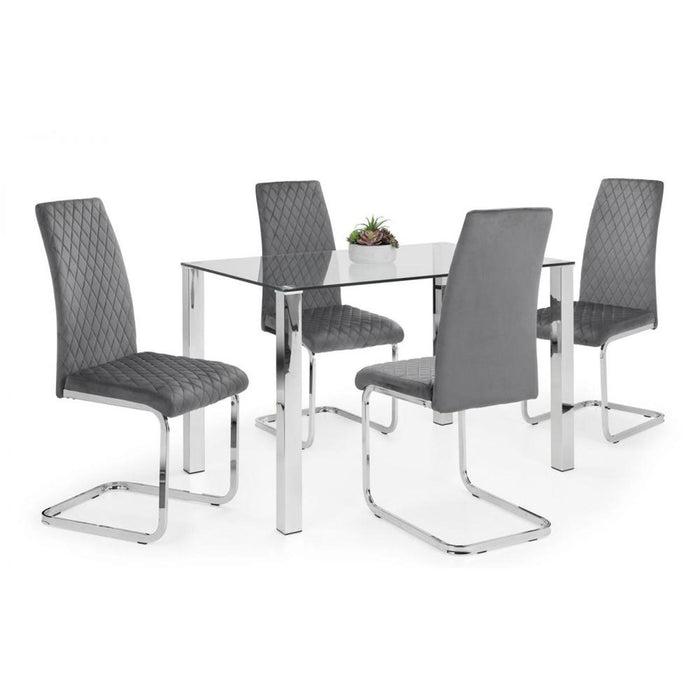 Calabria Velvet Cantilever Dining Chair Grey & Chrome Frame