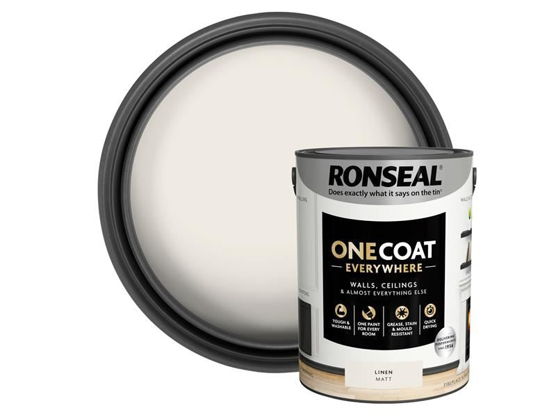 Ronseal One Coat Everywhere Interior Paint Linen Matt 5 litre Ronseal - Town Tools