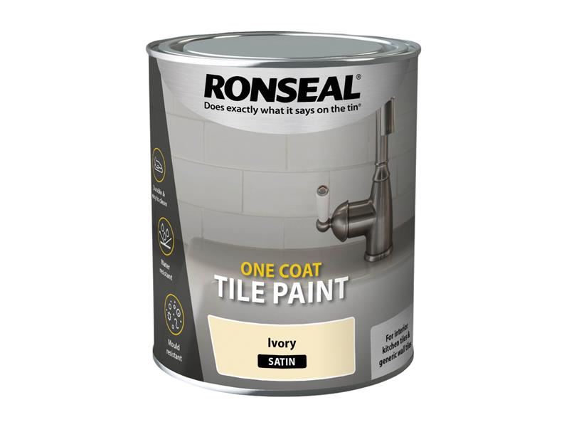 Ronseal One Coat Tile Paint Ivory Satin 750ml Ronseal - Town Tools