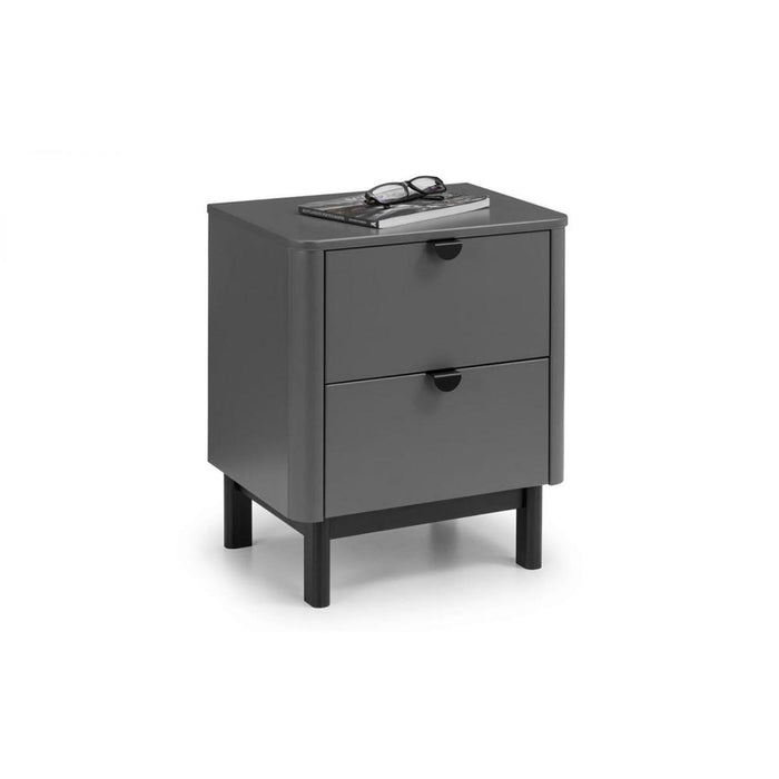 Chloe 2 Drawer Bedside Unit Storm Grey & Black Legs