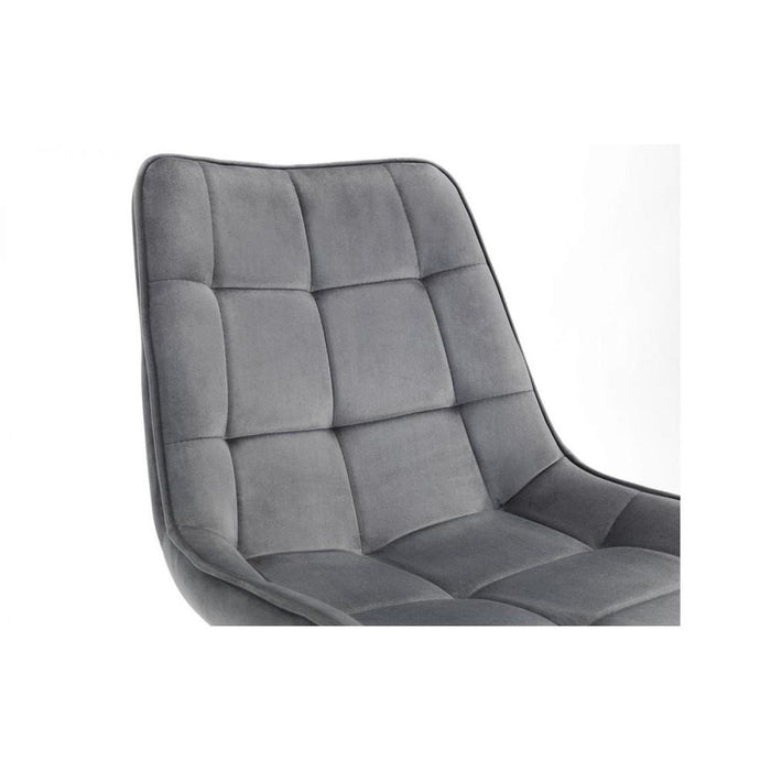 Hadid Dining Chair - Grey Velvet Fabric, Black & Gold Steel Frame