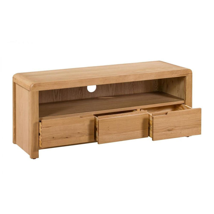Curve TV Unit with 3 Drawers Solid Oak & Real Oak Veneers
