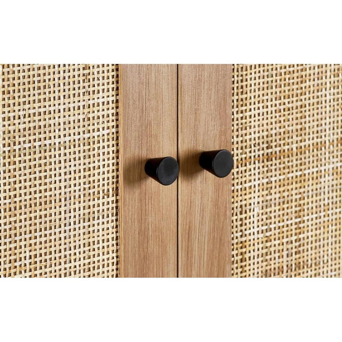 Padstow Wardrobe Oak & Rattan on Black Frame Base