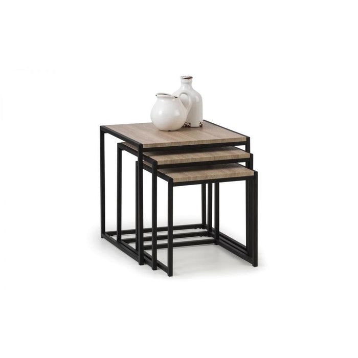 Tribeca Nest of Tables (3) Sonoma Oak Effect Tops on Black Frames