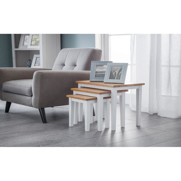 Cleo Nest of 3 Tables - Two Tone White & Light Oak Finish