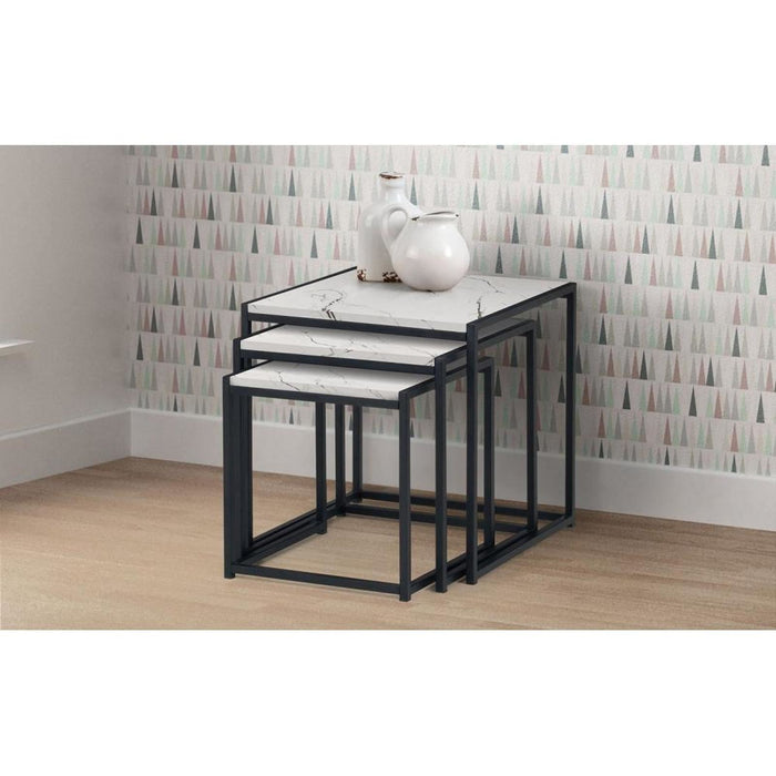 Tribeca Nest of Tables White Marble Effect Tops on Black Frames