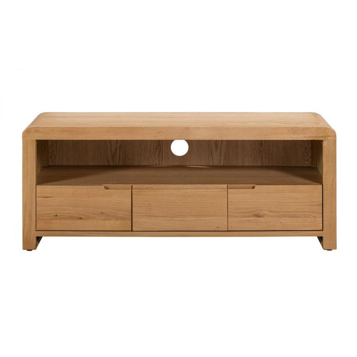 Curve TV Unit with 3 Drawers Solid Oak & Real Oak Veneers