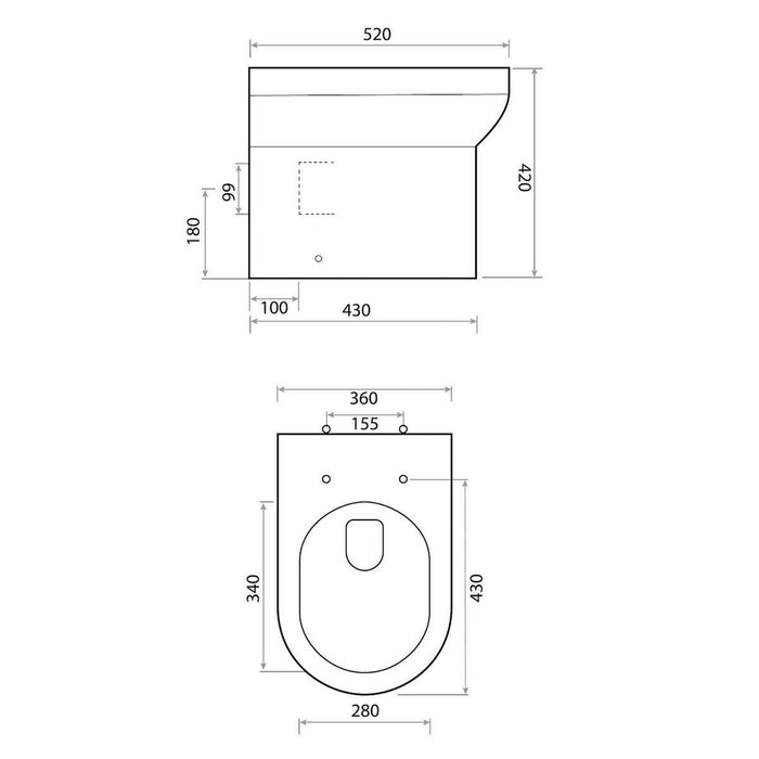 Spa Rimless Back to the Wall Toilet Set with Pan and Seat