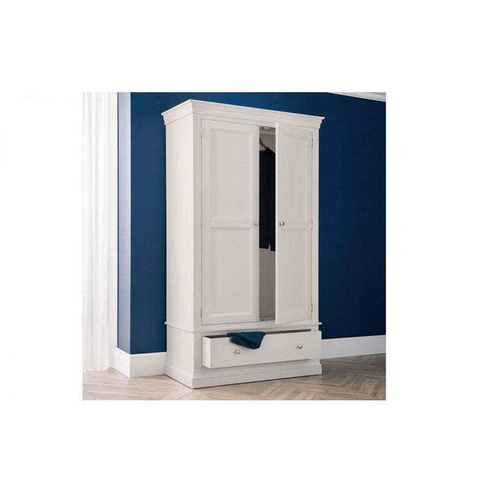 Clermont 2 Door 1 Drawer Wardrobe Light Grey Lacquer Finish