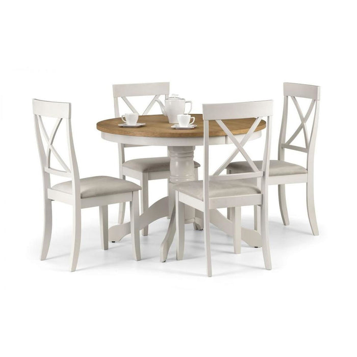Davenport Round Pedestal Table Oak Veneer Top & Ivory Base