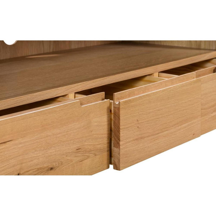 Curve TV Unit with 3 Drawers Solid Oak & Real Oak Veneers