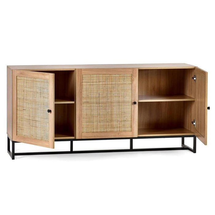 Padstow Sideboard Oak & Rattan on Black Frame Base