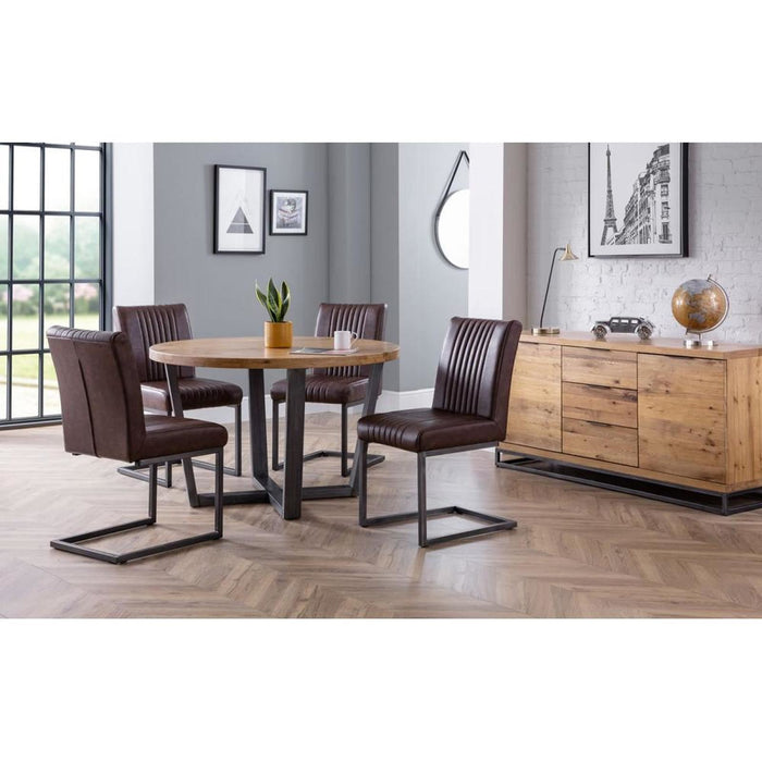 Brooklyn Round Dining Table Solid Oak & Gunmetal Trestle Legs