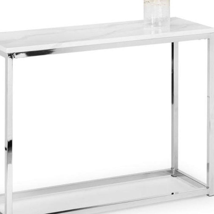Scala White Marble Top Console Table Chrome Frame