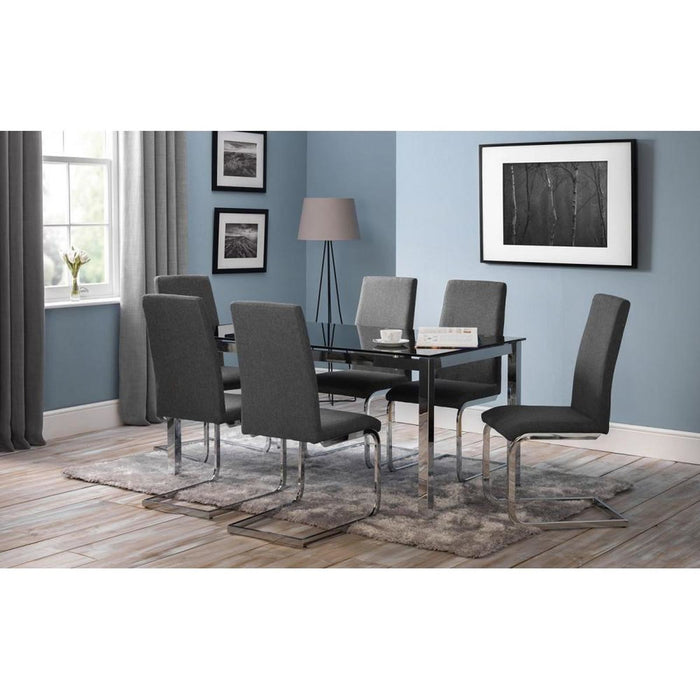 Roma Fabric Cantilever Dining Chair Slate Grey Linen & Chrome