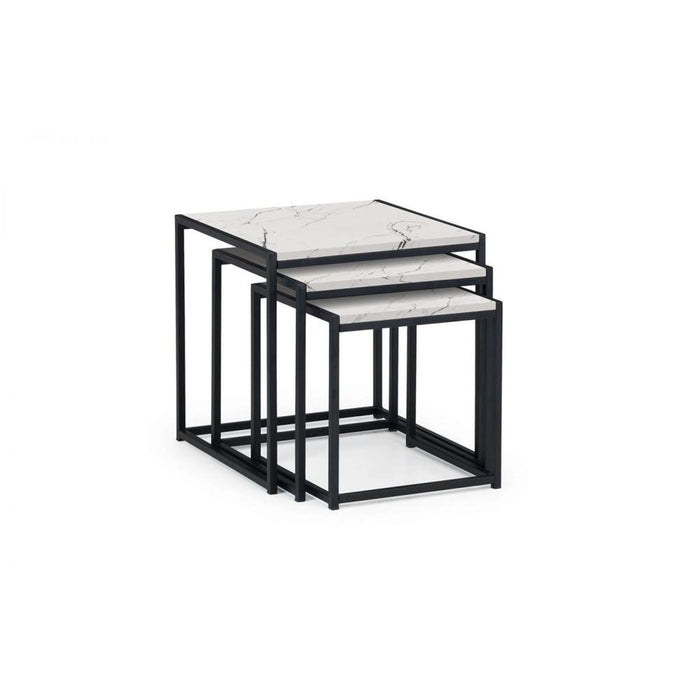 Tribeca Nest of Tables White Marble Effect Tops on Black Frames