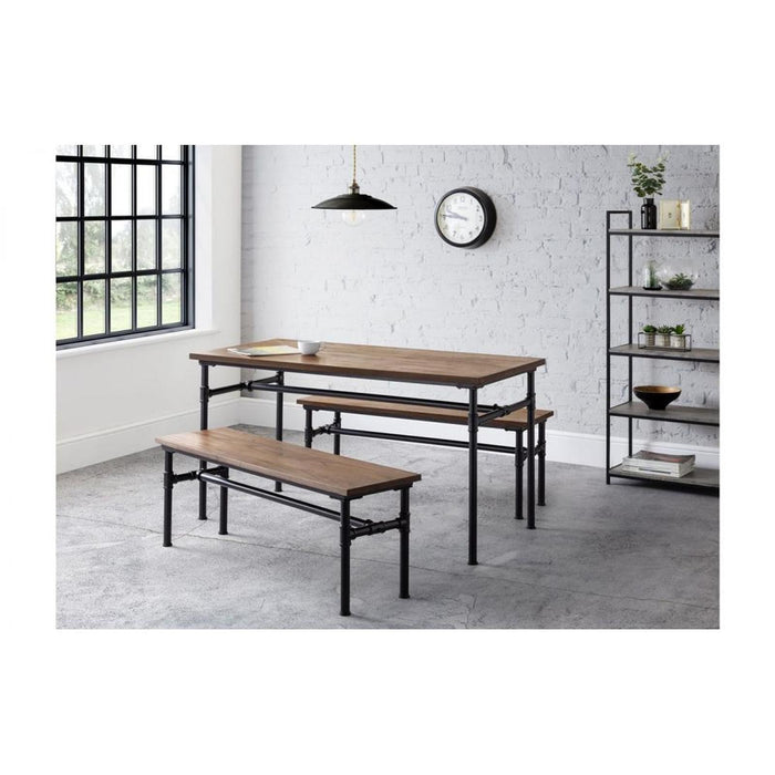 Carnegie Dining Table Mocha Elm Top with Black Pipe Legs