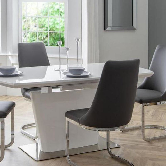 Como Extending Dining Table High Gloss White with Chrome Base
