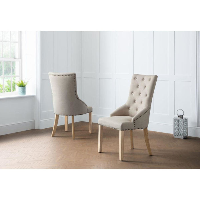 Loire Button Back Chair (Sold as a Pair) Oatmeal Linen Fabric