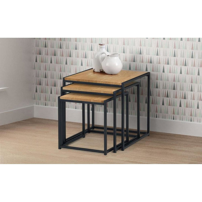 Tribeca Nest of Tables Oak Effect Tops on Black Frames