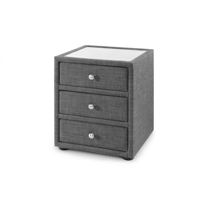 Sorrento 3 Drawer Bedside Unit Slate Grey Linen & Glass Top