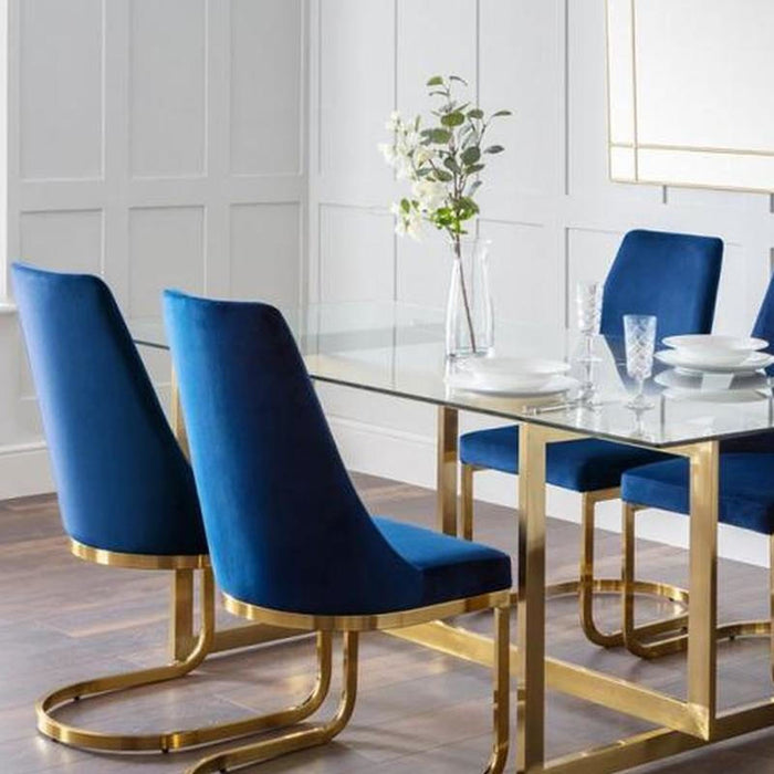 Minori Dining Table Glass Top on Gold Coloured Frame