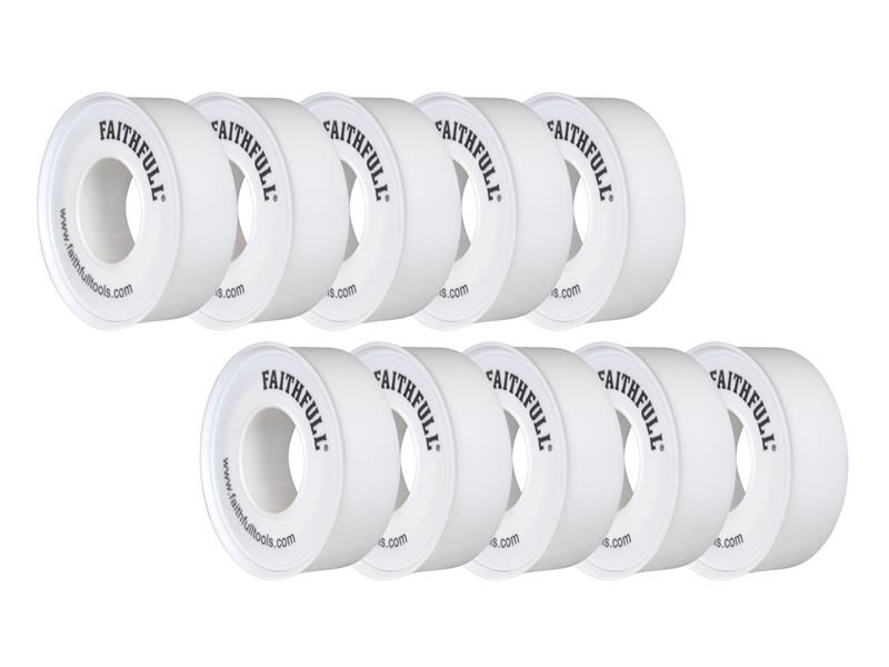 Faithfull P.T.F.E Tape 12mm x 12m White (Pack 10) Faithfull - Town Tools